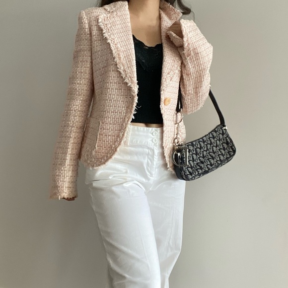 VINTAGE BABY PINK TWEED BLAZER - Picture 3 of 4